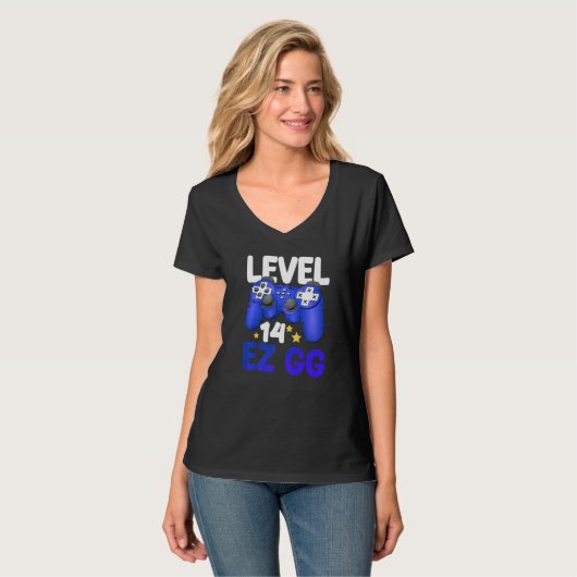 Level 14 EZ GG 14th Gamer Boy Teenager Controller  T-Shirt (Vorderseite Vollansicht)