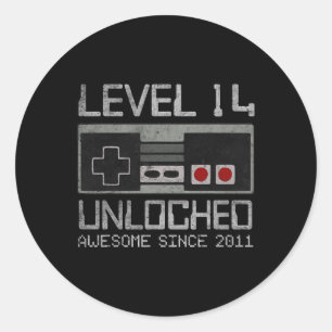 Level 14 freigeschaltet 14. Geburtstag 14-jähriger Runder Aufkleber
