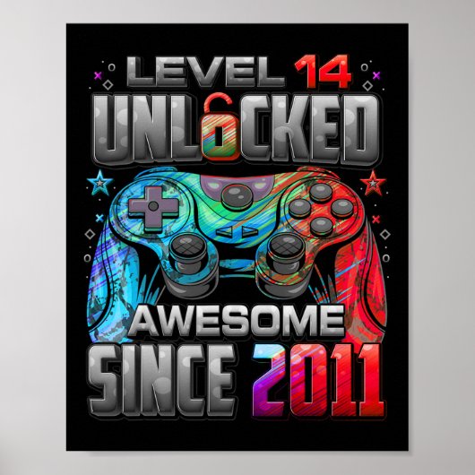 Level 14 freigeschaltet Großartig Seit 14. Geburts Poster (Vorne)