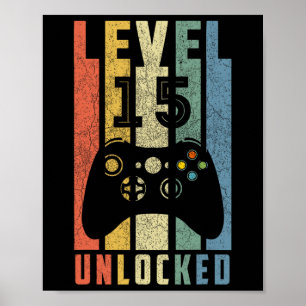 Level 15 freigeschaltet 15. Videospieler Geburtsta Poster
