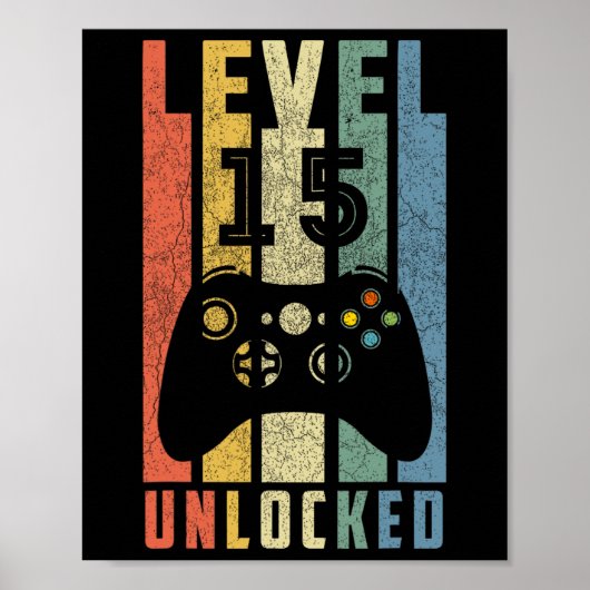Level 15 freigeschaltet 15. Videospieler Geburtsta Poster (Vorne)