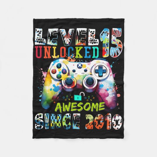 Level 15 Unlocked Awesome Since 2010 15th Birthday Fleecedecke (Vorderseite)