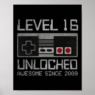 Level 16 freigeschaltet 16. Geburtstag 16-jähriges Poster