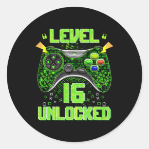 Level 16 freigeschaltet 16. Geburtstagsgeschenke 1 Runder Aufkleber