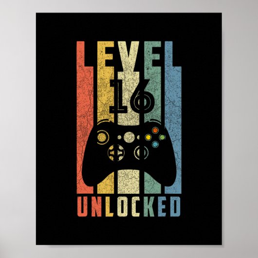 Level 16 freigeschaltet 16. Videospieler Geburtsta Poster (Vorne)