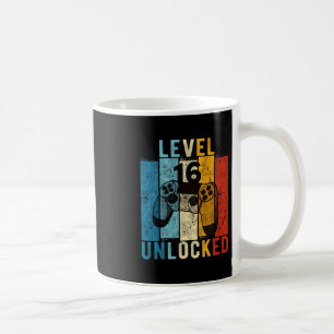 Level 16 freigeschaltet Videospieler 16 Jahre alt Kaffeetasse