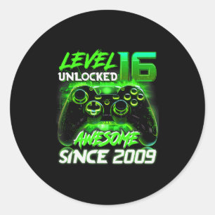 Level 16 freigeschaltetes Shirt Lustiger Videospie Runder Aufkleber