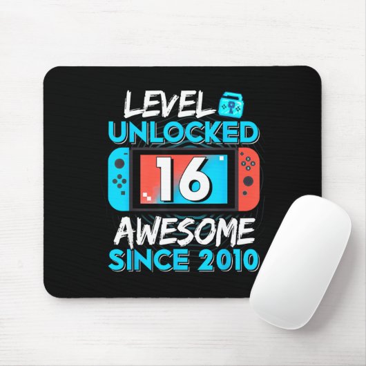 Level 16 Unlocked Awesome Since 2010 16th Birthday Mousepad (Mit Mouse)