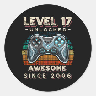 Level 17 Unlocks Videospiel 17. Geburtstag 17 Yr O Runder Aufkleber