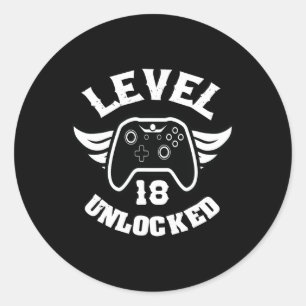 Level 18 freigeschaltet 18. Geburtstag Gaming 18. Runder Aufkleber