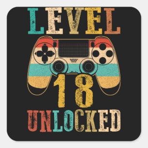 Level 18 freigeschaltet 18. Geburtstag Geboren 200 Quadratischer Aufkleber