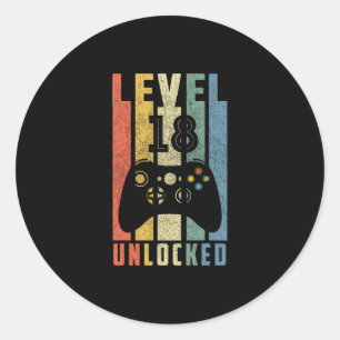 Level 18 freigeschaltet 18. Videospieler-Geburtsta Runder Aufkleber