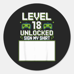 Level 18 freigeschaltet Schild mein 18. Geburtstag Runder Aufkleber