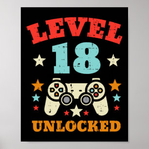 Level 18 freigeschaltet Video Gamer Jungen Männer Poster
