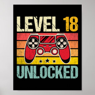 Level 18 Unlock Vintag Video Gamer 18. Geburtstag Poster