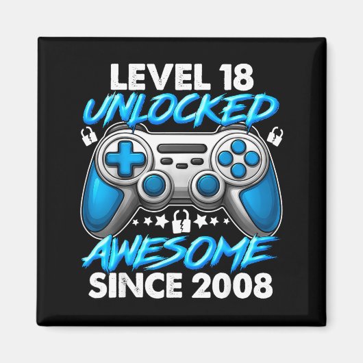 Level 18 Unlocked 18 Year Old Boys 18th Birthday B Magnet (Vorne)