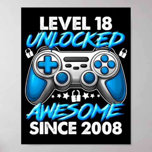 Level 18 Unlocked 18 Year Old Boys 18th Birthday B Poster (Vorne)