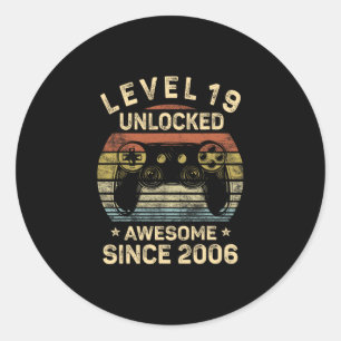 Level 19 freigeschaltet 19. Geburtstag Geschenke f Runder Aufkleber