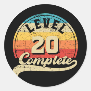 Level 20 Complete Gamer T-Shirt 20. Wedding Annive Runder Aufkleber