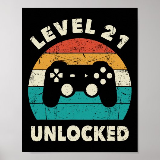 Level 21 freigeschaltet - Retro Vintage lustiger 2 Poster (Vorne)