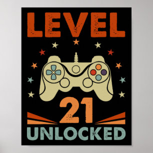Level 21 Unlock Video Gamer 21. Geburtstag 21 Jahr Poster