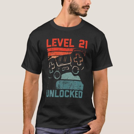 Level 21 Unlock Video Gamer Liebt den 21. Geburtst T-Shirt (Vorderseite)