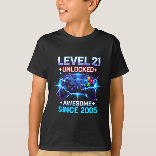 Level 21 Unlocked Awesome Since 2005 21st Birthday T-Shirt (Vorderseite)