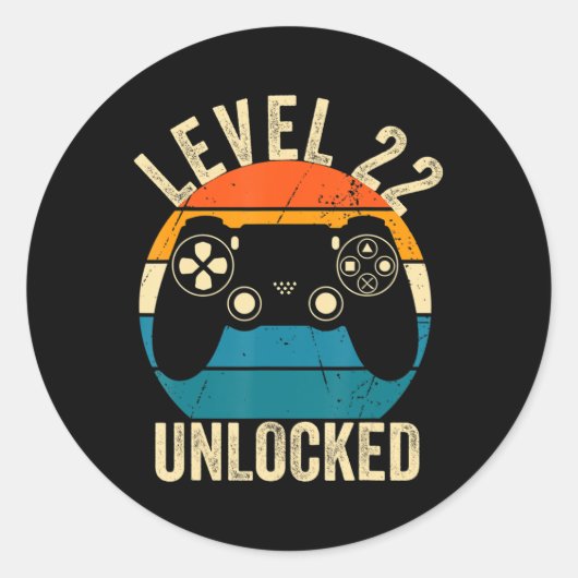 Level 22 Unlock Video Game 22. Geburtstag Gamer B Runder Aufkleber (Vorderseite)