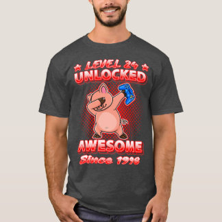 Level 24 Unlocked Gamers Born 1998 Dabbing Pig 24t T-Shirt