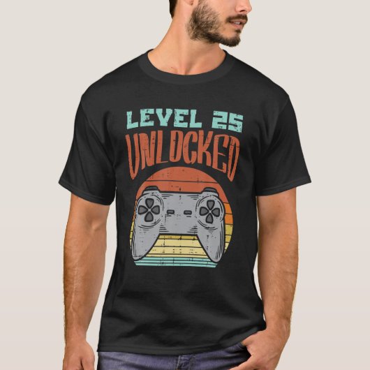 Level 25 Unlock Game Controller Retro 25. Geburtst T-Shirt (Vorderseite)