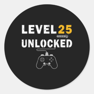Level 25 Unlocks Videospiel 25. Geburtstagsgeschen Runder Aufkleber