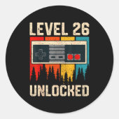 Level 26 Unlocked Video Game Controller Birthday M Runder Aufkleber (Vorderseite)