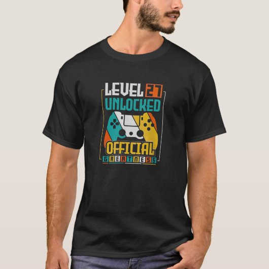 Level 27 Unlocked 27th Birthday Gamer 27 Year Old T-Shirt (Vorderseite)