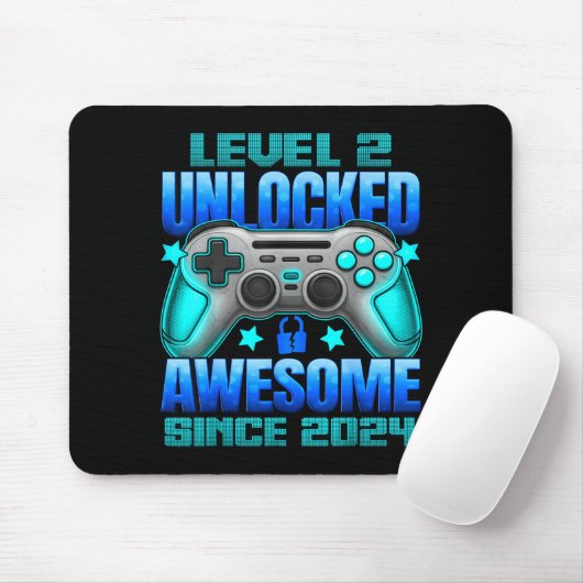 Level 2 Unlocked 2 Year Old For Boys 2nd Birthday Mousepad (Mit Mouse)