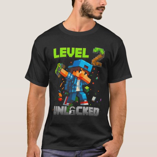 Level 2 Unlocked Funy Birthday Boy Pixel Gamer 2nd T-Shirt (Vorderseite)