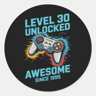 Level 30 freigeschalteter Gamer 30. Geburtstag Runder Aufkleber