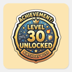 Level 30 freigeschaltetes Geburtstags-Boss-Gamer-G Quadratischer Aufkleber