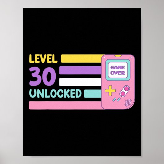 Level 30 Unlocked Video Player 30 Years Bday Retro Poster (Vorne)