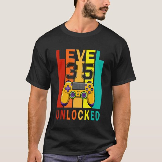 Level 35 Unlocked Video Gamer 35th Birthday T-Shirt (Vorderseite)