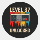 Level 37 Unlocked Video Game Controller Birthday M Runder Aufkleber (Vorderseite)