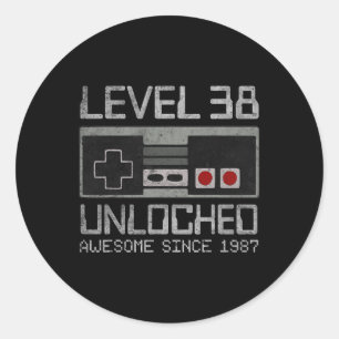 Level 38 freigeschaltet 38. Geburtstag 38 Jahre al Runder Aufkleber
