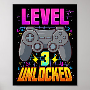 Level 3 Freigeschaltetes T-Shirt Videospiel Jungen Poster