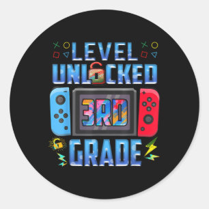 Level 3. Klasse freigeschaltet Zurück zur Schule E Runder Aufkleber