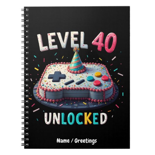 Level 40 freigeschaltet Gaming-Stil 40. Geburtstag Notizblock (Vorderseite)