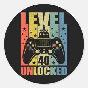 Level 40 Unlock Video Game 40. Geburtstag Gamer B Runder Aufkleber