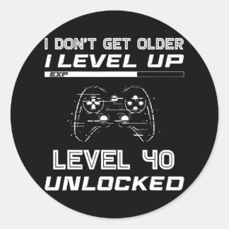 Level 40 Unlocked Gamer 40th Birthday Decorations Runder Aufkleber
