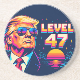 Level 47 Neon-Arcade-Rund-Sandstein Getränkeuntersetzer