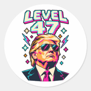 Level 47 Neon-Arcade Runder Aufkleber