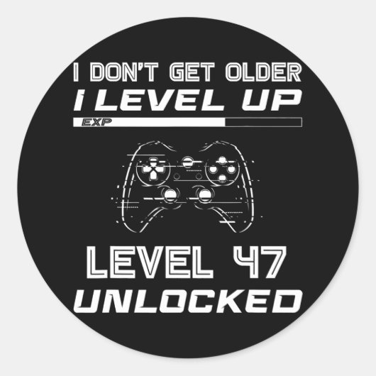 Level 47 Unlocked Gamer 47th Birthday Decorations Runder Aufkleber (Vorderseite)