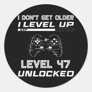 Level 47 Unlocked Gamer 47th Birthday Decorations Runder Aufkleber